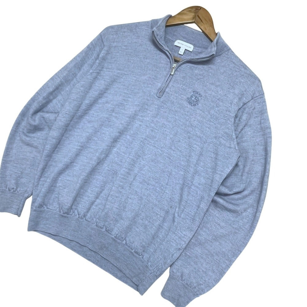 Peter Millar Evans Scholars Merino Wool Blend 1/4 Quarter Zip Sweater Blue Men L